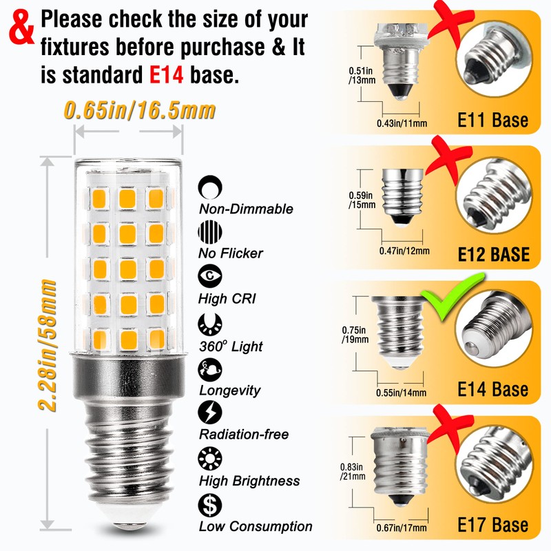 ALIDE E14 European Base 0.55inch LED Candelabra Light Bulbs 40W