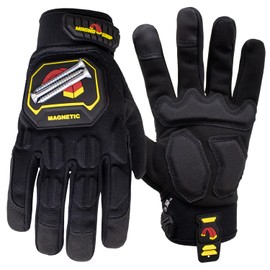 MagnoGrip Pro Impact Work Gloves with Magnetic Storage, Touchscreen-Compatible, Heavy-Duty Mechanic & Construction Gloves, Nonslip Grip, Reinforced Palm, Durable Safety Work Gloves, Black, Medium
