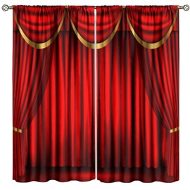 SHElifestyle Red Theater Window Curtains, Retro Show Stage Concert Play Movie Curtain Window Treatments Drapes for Bedroom Living Room Home Decor 42x45in