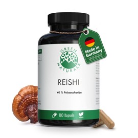 GREEN NATURALS Reishi Extract 40 (180 Capsules of 650 mg) - Made in Germany - 100 Vegan & No Additives