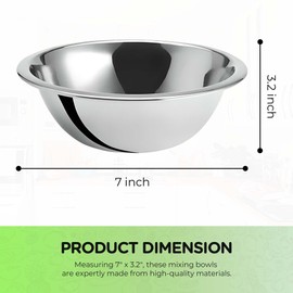 OCS Parts 0.75 Quart Mixing Bowl | 7-Inch Stainless Steel Professional Grade Flat Base Mixing Bowls for Home and Commercial Kitchens | Dishwasher Safe