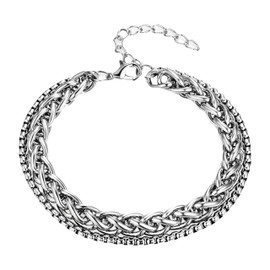 Pazciay Mens Stainless Steel Bracelets, 5MM Layered Silver Cuban Link Chain Bracelets for Men Women, 7.5"+2"