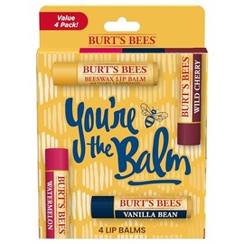 Burt's Bees Lip Balm, Moisturizing Lip Care, 100% Natural, You're the Balm - Original Beeswax, Wild Cherry, Vanilla & Watermelon (4 Pack)