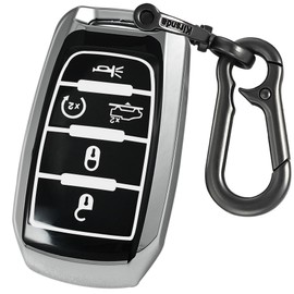 Kirsnda Key fob Cover with Metal Buckle Compatible with Dodge RAM 2500 3500 4500 ect Smart Remote Key,Key Accessories,TPU Protection Key Case(5 Buttons Silver)