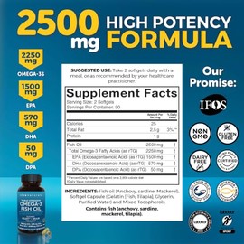 Viva Naturals Viva Labs Omega 3 Fish Oil Supplement, 180 Softgels - The HIGHEST Concentration Omega 3 Capsules, 2,200mg Fish Oil/serving by Viva Labs