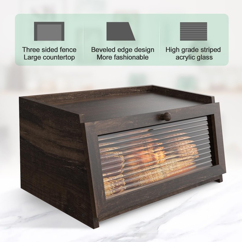 LOHASOK Bread Box for Kitchen Countertop Large Farmhouse Bread Container