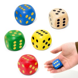 FORETOGO Pack of 5 Large Dice, 30 mm Natural Wooden Game Dice, Colourful Wooden Dice Game for Board Games, Home, Party Game, Mathematics, 5 Colours