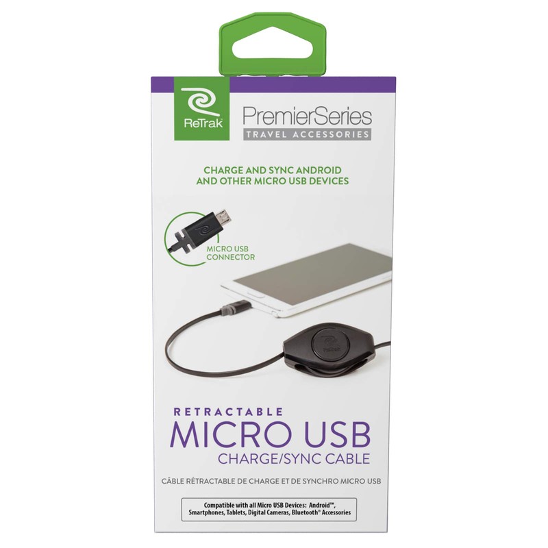 RETRAK ETPRM5ReTrak Premier Retractable Micro USB Charge & Sync Cable