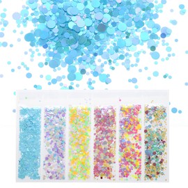sourcing map Holographic Chunky Glitters, 6 Colorful Chunky Glitters Resin Epoxy Accessories Crafts Sequins Decor, Circle Chunky Glitters Flakes for Hair Nail Art, Sparkle at Party/Festival