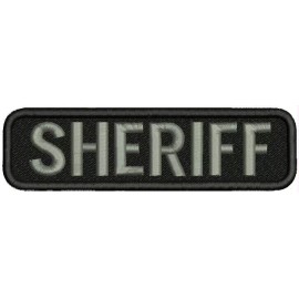 SHERIFF EMBROIDERY PATCH 1.5x5.75  HOOK ON BACK gray on black