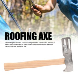 Magnetic Roofing Hammer, Magnet Roofing Hatchet with Wooden Handled for Quick Installation of Roof Nails and Felt Hats, Multi-Purpose Magnetic Roofing Axe