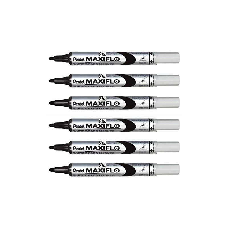 PENTEL MAXIFLO MWL5S Whiteboard Marker - Black (Pack of 6)