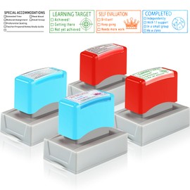 AmazingSpark 4 Pcs Teacher Stamps for Grading Classroom Self Teacher Inking Special Accommodations Stamp for Classroom Back to School Homework Student Dormitory Gifts (Colorful Ink)