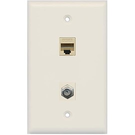 RiteAV - 1 Port Coax Cable TV- F-Type 1 Port Cat6 Ethernet Wall Plate - Light Almond