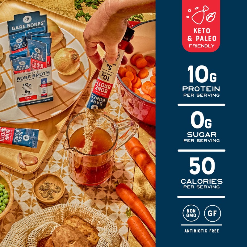 Bare Bones Beef Bone Broth Instant Powdered Mix Packets |
