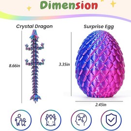 Kizcmvre 4 Pcs 3D Printed Dragon Egg, 3D Printed Dragon with Egg,Unique 3D Printed Dragon Eggs with 8.7 inch Dragon & 3.35 inch Egg for Flexible Stress Relief Pet Sculpture Easter Basket Filler.