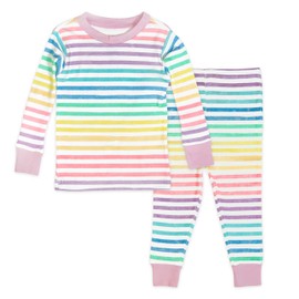 HonestBaby 2-Piece Pajamas Sleepwear PJs 100% Organic Cotton for Infant Baby and Toddler Girls, Unisex, Rainbow Stripe, 7 Years