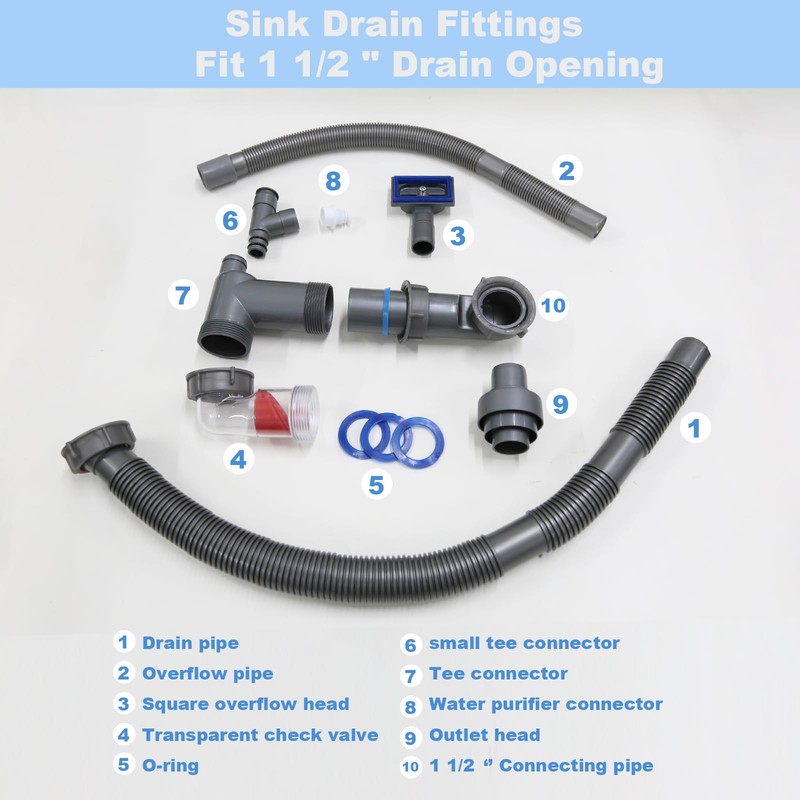 QruiLanTu Flexible 1 1/2" Pipe Kit for One Kitchen Sink
