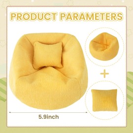 Mini Sofa with Pillows for Doll Bed, Soft Mini Bean Bag for 17cm Dolls, Dollhouse Furniture Lazy Chair for Doll Seat, Accessories for Doll Fans Collectors (Yellow)