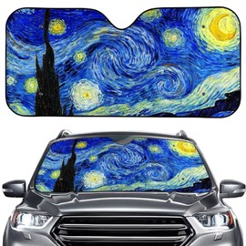 Suobstales Starry Night Print Car Front Windshield Sun Shade, Accordion Folding Auto Sunshade for Car Truck SUV, Blocks UV Rays Sun Visor Protector