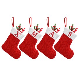 TSLBW 18 cm Christmas Stocking Monogram Christmas Stockings Christmas Buffalo Plaid Hanging Socks with Plush Cuff Embroidery Socks Decoration for Christmas Tree Decoration (Knitted B)