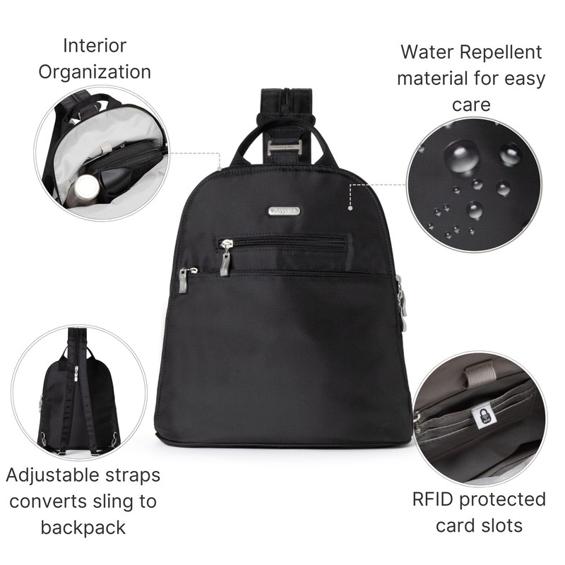 Baggallini Essential Convertible Backpack - Small 12x11 Inch Sling Bag