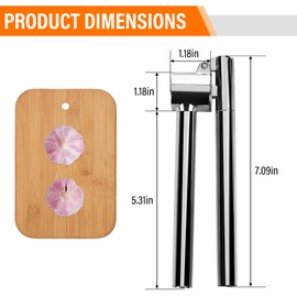 Garlic Press, 304 Stainless Steel Garlic Mincer & Crusher, Heavy Duty, Easy Squeeze, Rust-Proof, Easy to Clean