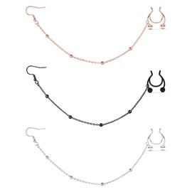 Dyknasz Fake Septum Rings Indian Septum Nose to Ear Chain Dangle Earrings Faux Nose Rings Hoop Non Pierced Clip on Septum Jewelry for Women
