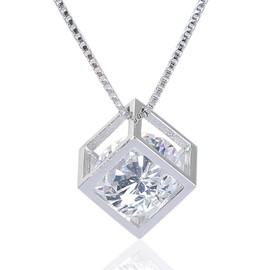 ZIYMU zm-p-019 Necklace, Cube, 15.7 inches (40 cm), Cubic Zirconia Pendant, Silver 925, Sterling Silver, Cubic Zirconia