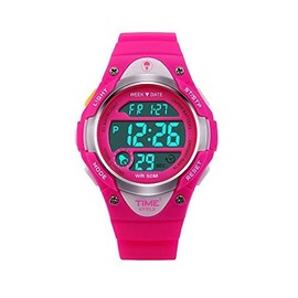 Time Style Pink Digital Watch for Adults and Children Ages 5+ Quartz Medium Size Watch - Multi Function - 5ATM Water Resistant - EL Backlight - Steel Caseback - PU Strap - British Brand