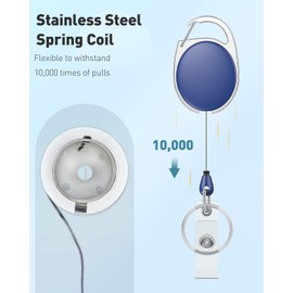 Uniclife 2 Pack Retractable Badge Reel for Badge Holder Blue Heavy Duty Retractable Keychain Strong ABS Casing with Stainless Steel Spring Coil 24 Inch Nylon Rope Carabiner Clip and Key Ring