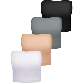 Bencailor 4 Pieces Women Bandeau Bras Strapless Bralette Tube Top Seamless Stretchy Non Padded Tubes(X-Large,Black, Nude, White, Gray)