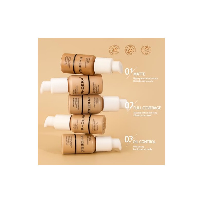 Base de maquillaje para el rostro PHOERA,Base de maquillaje naturalmente