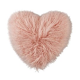 SARO LIFESTYLE Cozy Love Heart-Shaped Mongolian Lamb Fur Poly Filled Throw Pillow