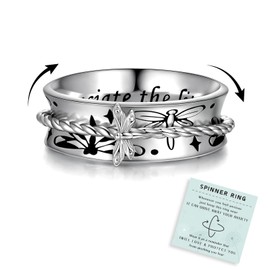 Butterfly Dragonfly Fidget Ring 925 Sterling Silver Anxiety Spinner Rings Relief Stress for Women Daughter Mom (Dragonfly, 8)