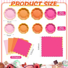 Vesici 60 Pcs Rose Red Pink and Orange Sunset Plates with Napkins 9 Inch 7 Inch Paper Plates Napkins with Gold Foil Border for Tea Birthday Bridal Baby Shower Tequila Sunrise Wedding Party Supply