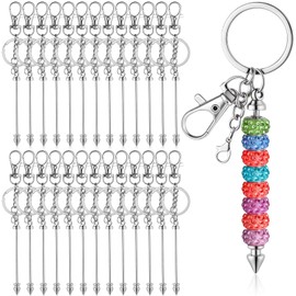 26 Pcs Beadable Keychains, Silver Keychain Making Kit with Beadable Keychain Bar Lobster Clasps Key Rings Alloy Keychain Blanks Accessories for Keychain Making Supplies, DIY Gifts