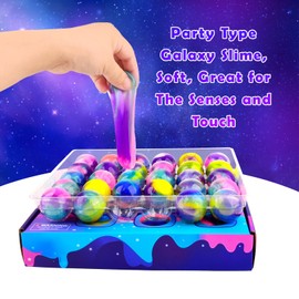 28-Pack Galaxy Slime Party Favors, Bulk Fluffy Slime Balls Stretchy, Non-Sticky, Mess-Free for Kids, Stress Relief Mini Toys for Girls and Boys - Classroom Reward, Party Supplies, Goodie Bag Stuffers