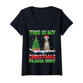 Womens Whippet Dog Xmas Tree Lights This Is My Christmas Pajama V-Neck T-Shirt