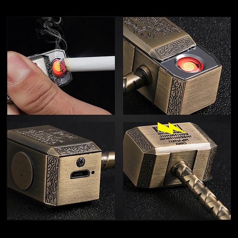 DKLIMA Cool Metal Vintage Lighter,Windproof Touch Side Slip Ignition,Rechargeable USB