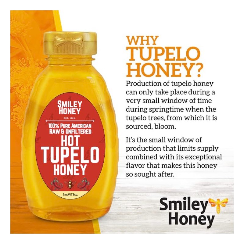 Smiley Honey Hot Tupelo Honey Raw and Unfiltered (8 oz)
