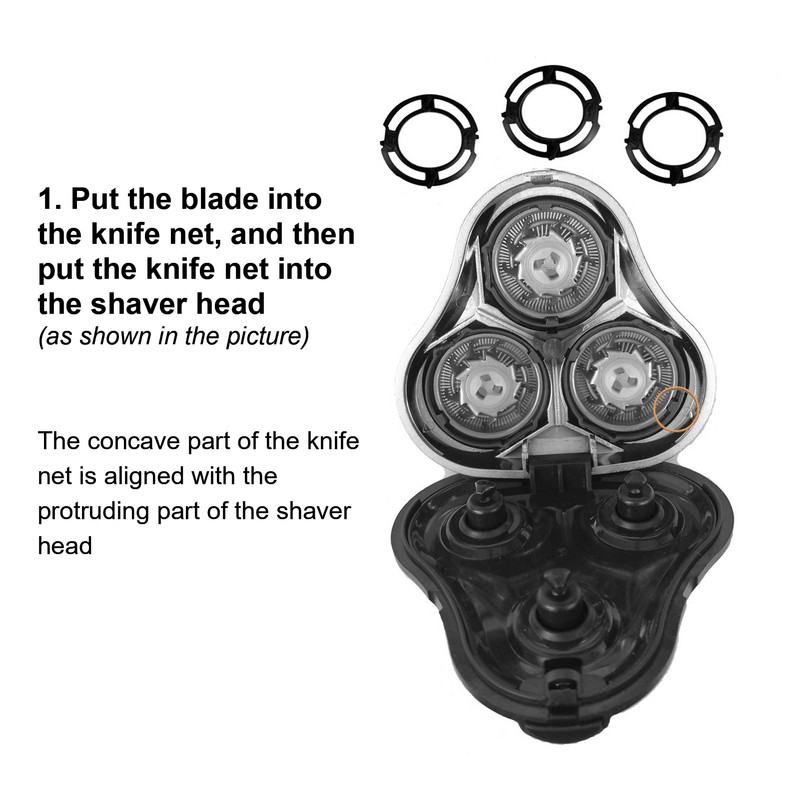 Replacement Electric Shaving Head 360° Floating Double Shaving Rings Head