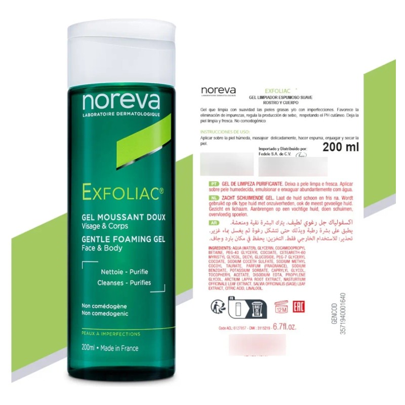 Gel Limpiador Noreva Exfoliac Acné Regulador De Sebo 200ml