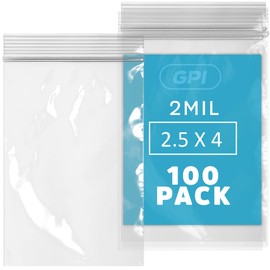 GPI - Pack of 100, 2.5" x 4" 2 mil Thick - Clear Plastic RECLOSABLE Zip Bags - Bulk, Strong Poly Baggies with Resealable Zip Top Lock for Pills, Meds, Jewelry, Travel, Storage, Packaging & Shipping