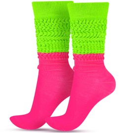 Geyoga Neon Slouch Socks,80s 90s Neon Women's Leg Warmers Extra Long Slouch Socks Soft Scrunch Knee High Sock for Neon Party(Rose,Neon Green)