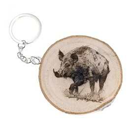 generico Schlüsselanhänger aus Naturholz mit Waldtier, Eu, Wildschwein, braun, One size