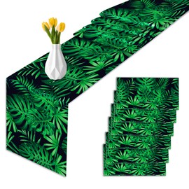 LJ 6 Pcs Plastic Hawaiian Leaf Table Runners 14" x 108" Hawaiian Leaf Party Decoration Hawaiian Leaf Theme Birthday Party Supplies Disposable Table Runner for Hawaiian Leaf Table Decor