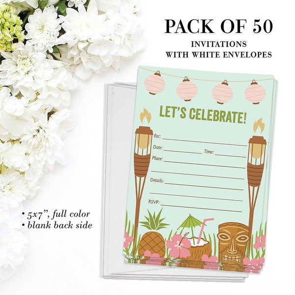 DB Party Studio Luau Party Invitations with Envelopes ( Pack