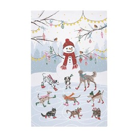 Ulster Weavers Cats & Dogs 100% Cotton Christmas Tea Towel, Ice Skating Animals