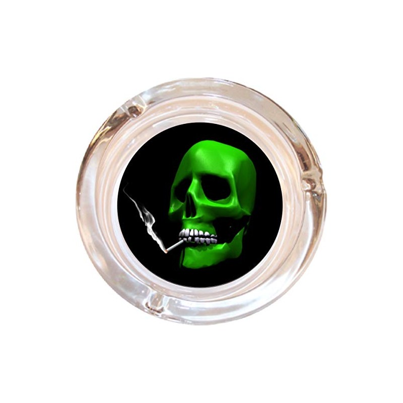 Black Ball Corp. Smoking Skull Glass Ashtray - 4" Round